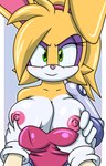 anthro archie_comics big_breasts blush breast_grab breasts bunnie_rabbot cleavage clothed clothing cybernetics cyborg duo eyelashes eyeshadow female grabbing_both_breasts green_eyes hand_on_another's_breast hand_on_breast hi_res lagomorph leporid machine makeup mammal nipples purple_eyeshadow rabbit sega sonic_the_hedgehog_(archie) sonic_the_hedgehog_(comics) sonic_the_hedgehog_(series) sonicguru