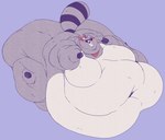 4_fingers 4_toes absurd_res anthro arm_rolls back_rolls bandanna belly belly_on_ground belly_rolls big_belly big_butt big_cheeks blobby blue_background blush butt chubby_cheeks deep_navel double_chin fat_rolls feet fingers fur grey_body grey_fur hi_res huge_belly huge_butt huge_cheeks hyper hyper_belly hyper_butt immobile indigo_park kerchief leg_rolls male mammal moobs morbidly_obese morbidly_obese_anthro morbidly_obese_male multicolored_body multicolored_fur navel neck_rolls obese obese_anthro obese_male open_mouth overweight overweight_anthro overweight_male procyonid purple_eyes purple_tongue raccoon rambley_raccoon simple_background solo tail toes tongue wiishyishii