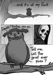 animated_skeleton avian beak bird bone cloak clothing comic death_(personification) dialogue english_text female feral jenny_jinya loving_reaper male owl plant skeleton text tree undead