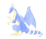 3_toes 4_fingers aishasoup ambiguous_gender blue_body dragon feet feral fingers hair horn inner_ear_fluff mythological_creature mythological_scalie mythology scalie simple_background solo tail teal_eyes toes tuft white_background white_hair wings yellow_body