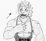 5_fingers age_progression anthro areola biceps blush blush_lines claws eyebrows felid fingers hair inner_ear_fluff lion male mammal monochrome mumu202 mumu_(mumu202) muscular muscular_anthro muscular_male nipples open_mouth pantherine pecs solo tuft