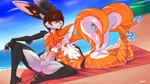 2_tails absurd_res anthro beach beach_towel canid canine carmo duo fahira fellatio fox hi_res lagomorph leporid male male/male mammal multi_tail oral penile rabbit sex soullex tail towel