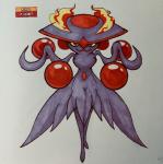 2018 alternate_color ambiguous_gender armless biped english_text fakemon featureless_feet feet fire firefightdex front_view full-length_portrait gem generation_4_pokemon ghost hi_res humanoid marco_fanjul marker_(artwork) mismagius mixed_media multicolored_body nintendo not_furry nude pen_(artwork) pokemon pokemon_(species) portrait pseudo_clothing purple_body red_body red_eyes ruby_(gem) shadow simple_background slim small_waist smile solo spirit standing text toony traditional_media_(artwork) two_tone_body white_background yellow_sclera