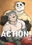 2021 age_restriction anthro arm_in_front arms_bent bear beastars blush bottomwear canid canine canis clothing comic cover cover_art cover_page digital_media_(artwork) duo english_text facial_scar fur giant_panda gouhin_(beastars) hand_on_arm hand_on_forearm hand_on_own_arm hand_on_own_forearm holding_arm holding_forearm kumak71395 legoshi_(beastars) looking_at_viewer male mammal muscular muscular_anthro muscular_male number scar shirt text title topwear wolf