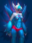 2014 abs anthro anthrofied blush breasts clothed clothing crossgender digital_media_(artwork) elpatrixf female generation_3_pokemon latios legendary_pokemon looking_away looking_up mtf_crossgender navel nintendo nipples open_mouth pokemon pokemon_(species) pokemorph red_eyes shadow solo topless underwear