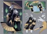 anthro asian_clothing black_eyes black_sclera bovid bovine braided_hair clothing coffin conditional_dnp death_(character) duo equid equine eyes_closed female floating grey_hair hair hand_fan horse loupgarou magic mammal multiple_images psychopomp umbrella wide_sleeves