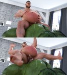 3d_(artwork) abdominal_bulge ad-games belly belly_inflation bodily_fluids boruk_(ad-games) cum cum_inflation cum_inside digital_media_(artwork) duo genital_fluids green_body green_skin hi_res human humanoid inflation johnathan_(ad-games) male male/male mammal orc