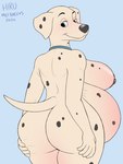 101_dalmatians 2020 anthro anthrofied areola belly belly_blush big_belly big_breasts big_butt black_body black_fur blue_eyes blush body_blush breast_blush breasts butt canid canine canis collar collar_only dalmatian disney domestic_dog female fur hi_res hirurux looking_back mammal markings mature_anthro mature_female multicolored_body multicolored_fur nipples nude perdita pregnant pregnant_anthro pregnant_female simple_background solo spots spotted_body spotted_fur stretch_marks white_body white_fur wide_hips