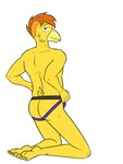 anthro avian beak bird butt clothed clothing full-length_portrait fuze hi_res jockstrap jockstrap_only kneeling looking_at_viewer looking_back looking_back_at_viewer male mr._clark_(fuze) pinup portrait pose simple_background solo three-quarter_view topless underwear underwear_only white_background