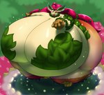 anthro belly big_belly big_breasts blowing_kiss breasts cleavage clothed clothing eeveelution female generation_4_pokemon great_fairy grinex hair huge_belly huge_breasts huge_thighs hyper hyper_belly hyper_breasts hyper_thighs leaf_clothing leafeon lips looking_at_viewer nintendo one_eye_closed pokemon pokemon_(species) red_hair thick_lips thick_thighs wink winking_at_viewer