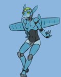 2019 4:5 a-10 aida_(vawfag) aircraft airplane anthro armor_plates black_body blue_body breasts digital_media_(artwork) female green_eyes green_sclera hi_res joints living_aircraft living_machine living_vehicle looking_at_viewer machine navel non-mammal_breasts not_furry robot robot_anthro robot_ears sealer4258 simple_background small_breasts solo vehicle wings