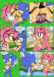 amy_rose anthro balls blush bodily_fluids classic_amy_rose classic_sonic classic_sonic_(universe) comic dialogue duo english_text erection eulipotyphlan eye_contact female finger_wag genitals heart_eyes heart_symbol hedgehog hi_res kissing looking_at_another looking_at_viewer male male/female mammal masturbation narrow_hips partially_submerged penile penile_masturbation penis pronounced_browridge pussy raianonzika saliva saliva_string sega sonic_the_hedgehog sonic_the_hedgehog_(series) speech_bubble standing_in_water text thick_thighs thin_calves thin_thighs tongue water wide_hips