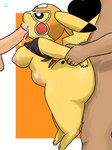 3:4 abdominal_bulge absurd_res ambiguous_penetration anthro big_butt bodily_fluids breasts butt clothing cosplay_pikachu_(costume) cum cum_in_mouth cum_inside double_penetration erection fellatio female female_penetrated generation_1_pokemon genital_fluids genitals group hi_res holding_with_penetration huge_butt human humanoid_genitalia humanoid_penis male male/female male_penetrating male_penetrating_female mammal markings medium_breasts mole_(marking) nintendo nipples oral penetration penile penile_penetration penis pikachu pikachu_libre pink_nipples pokemon pokemon_(species) pulling_arms rizz_catto sex side_boob side_view simple_background thick_thighs tongue tongue_out trio