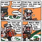 1:1 artist_name cephalopod comic dialogue egg_basket english_text female fish frustrated hi_res humanoid hydra_splatling marine mollusk nintendo octarian octoling octoling_girl orange_background peachquail salmonid_(splatoon) salmonoid_(splatoon) simple_background smallfry_(splatoon) solo speech_bubble splatoon tenta_missles text