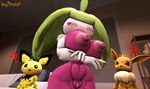 3d_(artwork) anthro big_breasts blush body_size_growth breasts digital_media_(artwork) dr.ivopingasnik eevee female generation_1_pokemon generation_2_pokemon generation_7_pokemon genitals group hi_res humanoid male muscular nintendo nipples pain pichu pokemon pokemon_(species) pussy renae_(taomaiko) roythepichu size_transformation steenee transformation trio