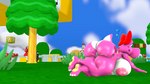 16:9 3d_(artwork) anthro areola big_breasts birdo birdo_(character) black_body bow_accessory breasts claws cobaltapple detailed_background digital_media_(artwork) feet female grass green_hair hair hi_res humanoid kabalmystic_(artist) leaning leaning_forward mario_bros mask ninji_(mario) nintendo nipples nude on_ground outside pink_body plant reptile scalie shyguy siphon_(anatomy) solo tail thick_thighs toe_claws tree widescreen