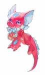 bandai_namco blue_eyes bow_tie claws digimon digimon_(species) digimon_liberator elizamon feral frill_(anatomy) head_crest head_frill hi_res membrane_(anatomy) membranous_frill pink_body pink_scales sayoko404 scales simple_background solo white_background