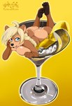 2024 aixen alcohol anthro bear beverage big_breasts big_butt biped black_nose blonde_hair blue_eyes braided_hair braided_ponytail breast_squish breasts brown_body butt claws cocktail cocktail_glass container countershade_butt countershade_face countershade_tail countershade_torso countershading cup drinking_glass eyebrows female glass glass_container glass_cup hair hi_res long_hair looking_at_viewer lying mammal micro multicolored_body nude on_front pawpads plantigrade ponytail scut_tail short_stack short_tail simple_background solo squish tail tan_body tan_countershading tanya_(jadebrewpaw) text toe_claws tongue tongue_out two_tone_body url