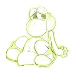 1:1 anthro anus clothing cotora dinosaur female footwear genitals green_yoshi mario_bros monochrome nintendo prehistoric_species pussy reptile scalie shoes simple_background solo tail tailbutt thick_tail white_background yoshi