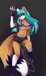 anonymous_artist anthro areola areola_slip biped breasts canid canine eyeliner farah_(farahfox) female fox gun hair hi_res highlights_(coloring) makeup mammal posed purple_eyeliner purple_highlights ranged_weapon rifle sniper_rifle solo teal_hair weapon