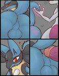 2019 absurd_res anthro anthro_on_anthro anus backsack balls big_butt black_body black_fur blue_balls blue_body blue_fur blush butt butt_slap comic duo erection fur generation_1_pokemon generation_4_pokemon genitals hi_res humanoid_genitalia humanoid_penis imminent_anal imminent_sex kuroodod legendary_pokemon leo_(kuroodod) lucario male male/male mewtwo nintendo nude one_eye_closed penis perineum pokemon pokemon_(species) purple_body purple_eyes purple_penis red_eyes slap spanking white_body yellow_body yellow_fur