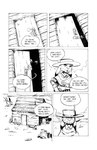 anthro cabin clothing comic cowboy_hat dialogue door duo english_text eyes_in_darkness faceless_anthro faceless_character faceless_male gun hat headgear headwear hi_res jamil_gonzalez jasper_gold_(character) lagomorph leporid male mammal monochrome narrowed_eyes poncho rabbit ranged_weapon text the_tale_of_jasper_gold weapon