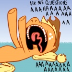 1:1 applejack_(mlp) ask_jappleack blonde_hair clothing cowboy_hat dialogue earth_pony english_text equid equine female feral freckles friendship_is_magic hair hasbro hat headgear headwear horse hotdiggedydemon mammal my_little_pony open_mouth pony ponytail solo tail teeth text tongue tumblr