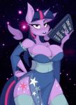 2018 anthro anthrofied book breasts cleavage clothed clothing cutie_mark dress equid equine evening_gown female friendship_is_magic hasbro horn jrvanesbroek legwear lipstick looking_at_viewer makeup mammal my_little_pony mythological_creature mythological_equine mythology purple_eyes solo stockings twilight_sparkle_(mlp) winged_unicorn wings