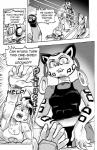 anthro avian bird breasts cheetah clothed clothing comic daigaijin dialogue english_text felid feline female furryfight_chronicles hi_res lagomorph leporid mammal monochrome muko nyarai_(furryfight_chronicles) rabbit text