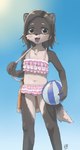 2024 5_fingers aged_down anthro ball beach_ball bikini bikini_skirt biped blush blush_lines canid canine canis chest_tuft clothed clothing cute_fangs female fingers flat_chested fluffy fluffy_tail front_view fur grey_body grey_fur grey_hair hair hi_res inflatable kemono looking_at_viewer mammal midriff navel oogami-san_(tsukareta_inu) open_mouth open_smile outside pink_bikini pink_clothing pink_swimwear portrait short_hair signature smile solo standing swimwear tail three-quarter_portrait tsukareta-inu_no_anime tuft two-piece_swimsuit white_body white_fur wolf yanamosuda young young_anthro