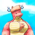 1:1 blep body_hair carmesi_rubin_(w.d-7) chest_hair cloud derp_eyes digital_drawing_(artwork) digital_media_(artwork) dragon hair hi_res himbo male moobs mythological_creature mythological_scalie mythology orange_hair recordradioblue scales scalie sky solo tongue tongue_out watermark