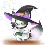 absurd_res anthro ash_(foox.y) bubble canid canine chibi clothing collar creating_art digital_drawing_(artwork) digital_media_(artwork) digital_painting_(artwork) drawing drawing_tablet female foox.y fox green_eyes hat headgear headwear hi_res mammal sketch solo sparkles witch_hat