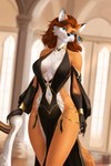 2024 5_fingers anthro big_breasts black_nose blue_eyes breasts brown_hair canid canine claws cleavage clothed clothed_anthro clothed_female clothing countershade_face countershade_legs countershade_torso countershading digital_media_(artwork) dipstick_ears dress ear_markings ear_piercing ear_ring elvofirida feather_ear_ring female finger_claws fingers fox fur gloves_(marking) hair hi_res humanoid_hands inner_ear_fluff mammal markings multicolored_body multicolored_ears multicolored_fur navel orange_body orange_fur piercing red_fox ring_piercing samantha_(syronck01) solo standing tail true_fox tuft two_tone_body two_tone_fur white_body white_countershading white_fur