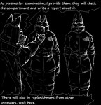 absurd_res anthro black_background canid colored_line_art comic dark dialogue digital_drawing_(artwork) digital_media_(artwork) english_text female fifty_seventh_(kofomy) fifty_sixth_(kofomy) hi_res kofomy line_art male mammal monochrome simple_background speech_bubble standing text white_line_art