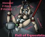 2015 anthro bdsm blue_eyes bodily_fluids bondage bound breasts clexyoshi deer dialogue dildo english_text fall_of_equestria fan_character female fucking_machine genitals hasbro hi_res machine mammal my_little_pony new_world_deer nipples nude penetration pussy reindeer sex_toy solo submissive submissive_female suspension tears text vaginal