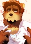 2022 absurd_res alexei_zoloto anthro bear black_hair blush booboo34 brown_bear brown_body brown_fur chest_tuft claws clothing collared_shirt comic dog_tags eyebrows facial_hair finger_claws first_person_view flower fur goatee hair hand_holding hi_res looking_at_viewer male male/male mammal muscular muscular_anthro muscular_male pawpads plant shirt smile topwear tuft ursine warm_lighting white_body white_clothing white_fur white_shirt white_topwear yellow_eyes