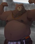 anthro bear belly ben_bigger biceps brown_body brown_fur clothed clothing facial_scar fur hi_res jewelry male mammal mihoyo missing_eye musclegut muscular navel necklace nipples pecs scar solo topless topless_anthro zcdartz zenless_zone_zero