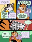 3:4 anthro canid canine canis clothed clothing comic countershade_face countershade_fur countershading dialogue english_text eyebrows felid fruitz fur hi_res humor male mammal mike_(fruitz) orange_body orange_fur pantherine solo steve_(fruitz) striped_body striped_fur stripes text tiger wolf