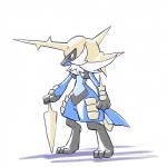 1:1 773mimisuke anthro armor digitigrade generation_4_pokemon generation_5_pokemon hi_res hybrid lucario male melee_weapon nintendo pokemon pokemon_(species) red_eyes samurott simple_background spikes sword weapon white_background