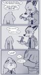 2016 anthro belt canid canine clothed clothing comic dialogue disney duo english_text eyewear fan_character female fox hi_res july_hopps_(mistermead) lagomorph leporid male mammal monochrome nick_wilde police police_uniform rabbit red_fox rockbottomfeeder simple_background sunglasses text true_fox uniform zootopia