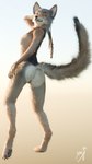 9:16 anthro braided_hair butt canid canine canis collar domestic_dog feet female fox fur hair hi_res mammal naala pawpads paws pose reaching_art soles solo toes wolf