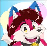 ambiguous_gender anthro canid canine collar fox fur hair hi_res holly_(ortiz) hollyortiz hybrid icon mammal open_mouth red_body smile solo young young_ambiguous young_anthro