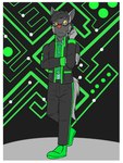 2018 abstract_background anthro anthrofied border bottomwear clothed clothing dress_shirt eyewear footwear fully_clothed fuze generation_3_pokemon glasses hi_res jacket male necktie nintendo pants pawl_(fuze) pokemon pokemon_(species) pokemorph poochyena shirt shoes solo topwear white_border