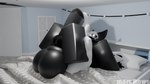 3d_(artwork) anthro black_penis bodily_fluids canid canine canis changed_(video_game) cum digital_media_(artwork) feet foot_fetish genital_fluids genitals hyper hyper_genitalia knot latex male mammal mars1kowo paws penis puro_(changed) roblox solo wolf