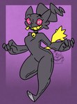 anthro banette bell bell_collar black_body choker collar female full_body_suit generation_3_pokemon ghost hair hi_res jewelry necklace nerdyreindeer nintendo pokemon pokemon_(species) ponytail pseudo_hair pupils red_eyes slit_pupils solo spirit tail zipper zipper_mouth