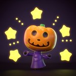 2021 3d_(artwork) animal_crossing black_background black_body clothed clothed_humanoid clothed_male clothing colored digital_media_(artwork) eyeless featureless_feet featureless_hands feet for_a_head halloween halloween_2024 hi_res holidays humanoid ian_ng jack-o'-lantern jack_(animal_crossing) male male_humanoid nintendo not_furry object_head open_mouth open_smile purple_clothing purple_robe robe shaded simple_background smile solo standing star zbrush_(artwork)