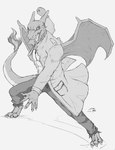 Rating: s
ID: 5611172
Date: 2025-05-31 08:47:32 -0400
Status: active
Score: 8
2012 action_pose anthro bottomwear charizard clothed clothing coat crazydrak dated generation_1_pokemon horn looking_at_viewer male membrane_(anatomy) membranous_wings monochrome nintendo open_mouth pants pokemon pokemon_(species) pose signature simple_background solo standing topwear wings post #5611172