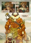 abs anthro big_penis blonde_hair breath_of_the_wild clothed clothing comic dialogue duo english_text genitals hair hi_res huge_penis humanoid humanoid_pointy_ears hylian link lynel male male/male muscular muscular_male nintendo nipples penis pointy_ears ripushko size_difference tair taur text the_legend_of_zelda