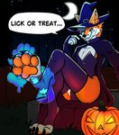 anthro canid canine dialogue feet femboy foot_focus hi_res hindpaw jack-o'-lantern looking_at_viewer male mammal pawpads paws pure_diamond_tjm sitting smile solo