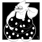 1:1 2024 absurd_res alphys anthro artist_name big_breasts big_butt black_background blush blush_lines breasts butt clothed clothing digital_media_(artwork) dress eyewear female front_view glasses hand_behind_head hand_behind_own_head hand_on_belly hand_on_own_belly hi_res huge_butt itsme_hilo lizard looking_at_viewer monochrome nipple_outline obese obese_anthro obese_female overweight overweight_anthro overweight_female pattern_clothing pattern_dress rectangular_glasses reptile scales scalie simple_background smile solo spots spotted_clothing spotted_dress standing teeth thick_thighs undertale undertale_(series)